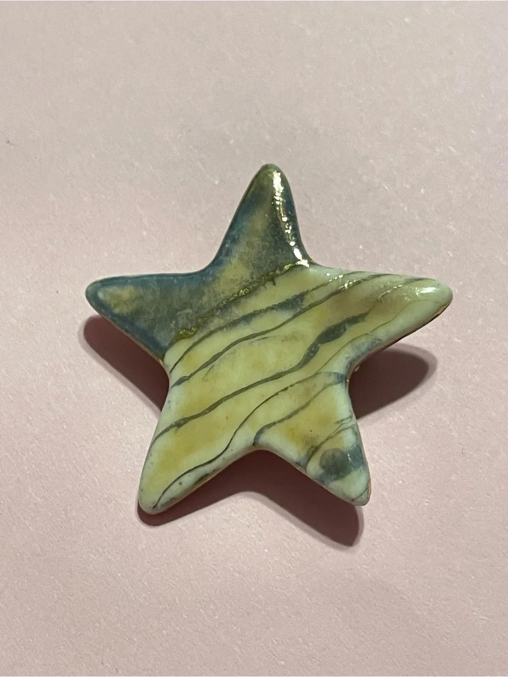Vintage Star Pin ~ Glazed Ceramic Hand Painted